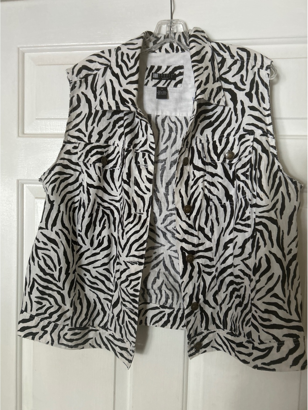 Carole Little Women's Zebra Print Sleeveless Button-Up Vest Size 1X Cotton